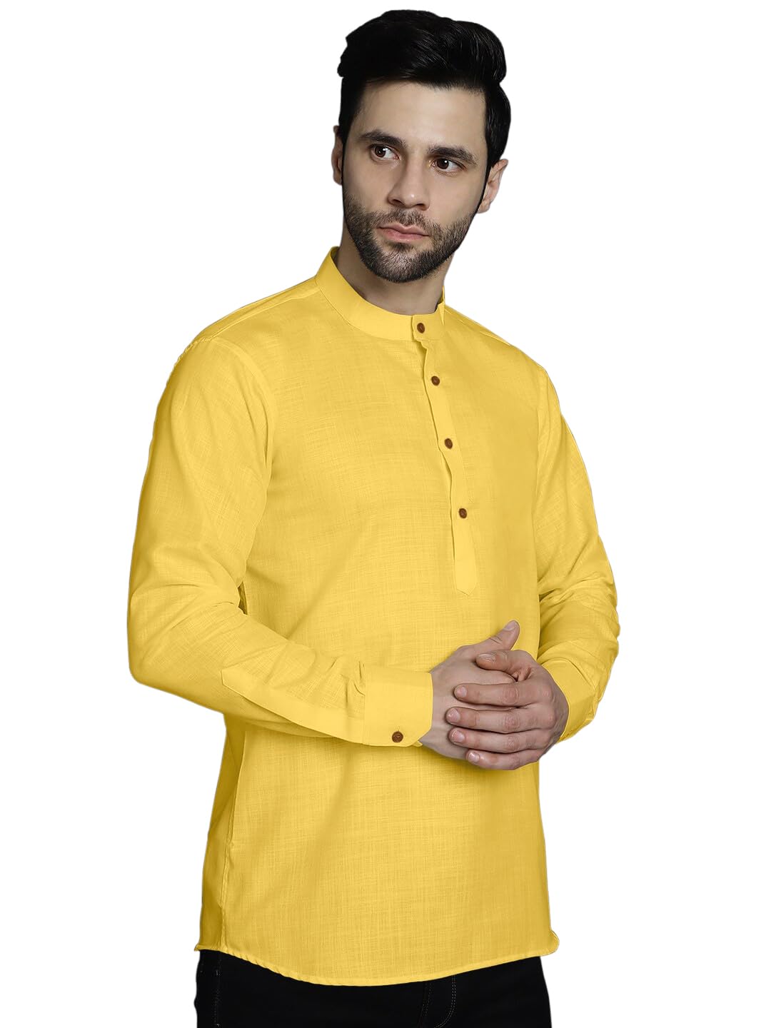 Men’s Solid Short Kurta | Mandarin Collar Casual Kurta | Cotton Polyester Blend Regular Fit | for Weddings, Ganesh Chaturthi, Janmashtami, Diwali & Eid