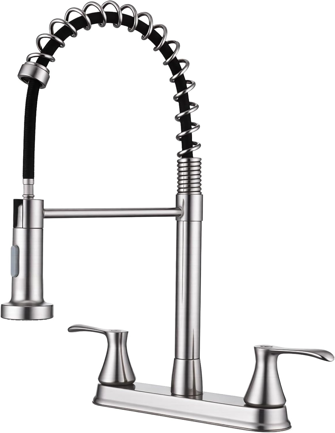 HOMELODY 2 Handles Kitchen Faucet with Pull Down Sprayer for 3 Hole Sink, 360° Rotating Spout Commercial 2 Handle Stainless Steel Kitchen Faucets with Deck Plate Brush Nickel