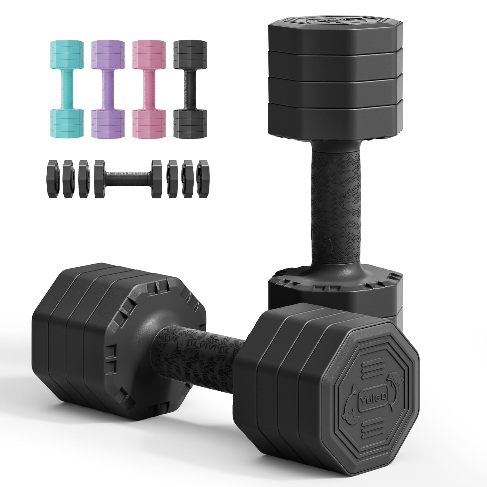 Yoleo Hantelset Verstellbare Hanteln, Adjustable Dumbbell Set 4 in 1 Premium Drehbare Befestigungsart gewichte Tai-Chi-Stil 2/4/6/8/10/20/KG Kombinieren Sie es mit einem weichen TPU-Gummigriff