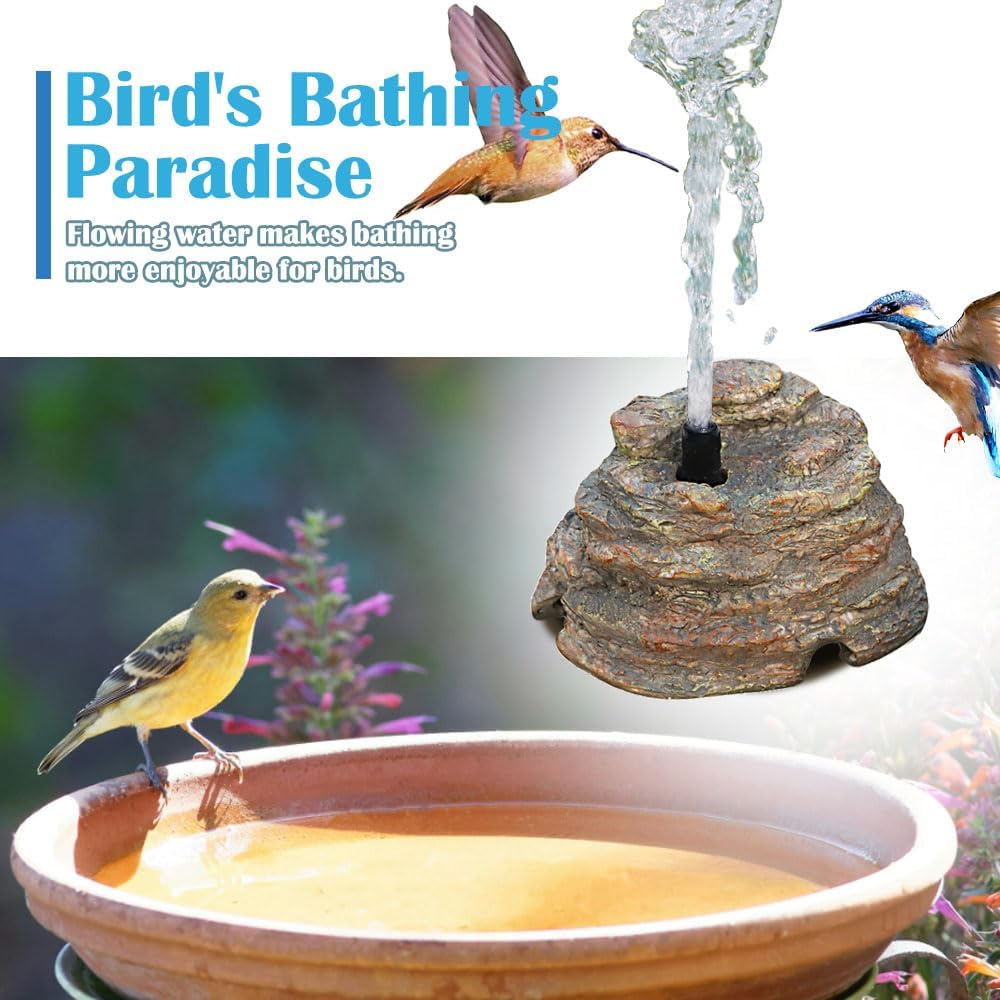 Bird Bath Fountain, Resin Granite with 9.8ft Long Wired Pump for Outdoor Garden Patio Decor, Rock Water Feature Fountain for Hummingbird Birdbath Aquariums and Fish Tank (Brown)