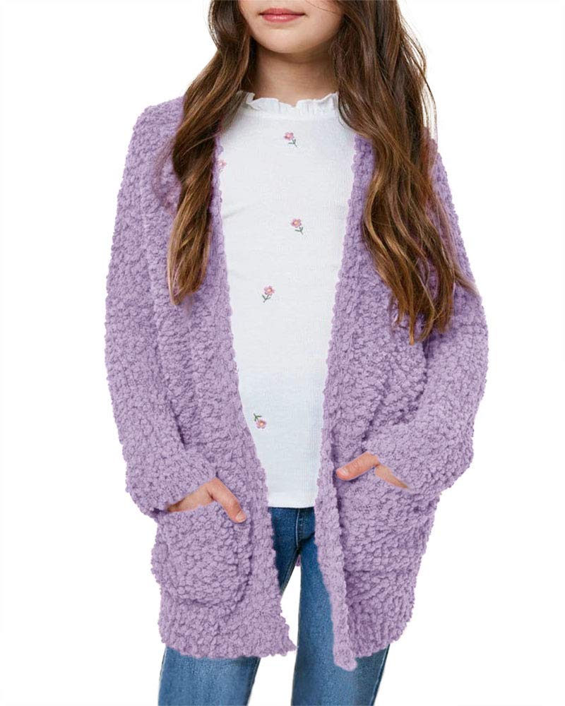 Imily Bela Girls Cardigan Open Front Popcorn Knit Long Sleeve Sweaters Coat