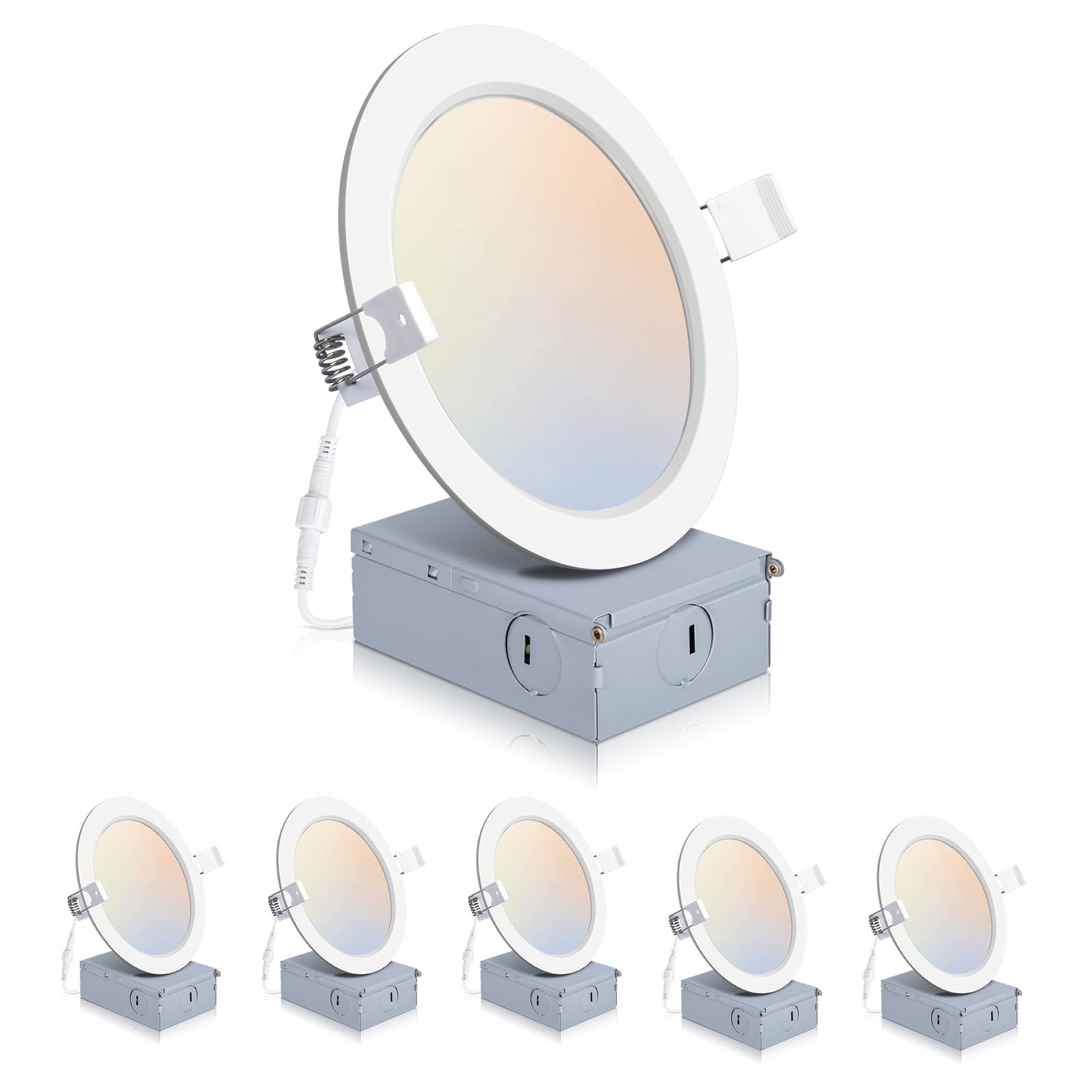 6 Pack 6 Inch LED Recessed Lights with Junction Box, Recessed Lighting 6 Inch 5CCT Dimmable 2700K-6000K,15W 1200lm Canless Downlight-ETL and Energy Star Certified