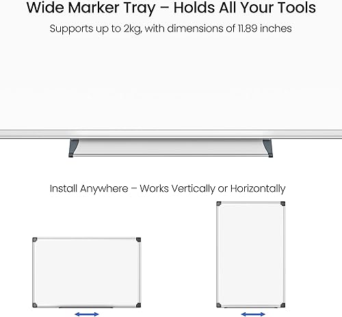 Miniatura 4 de Pizarra blanca magnética para pared, kit de pizarra de borrado en seco de 36 x 24 pulgadas con 2 marcadores magnéticos de borrado en seco, 4 imanes,