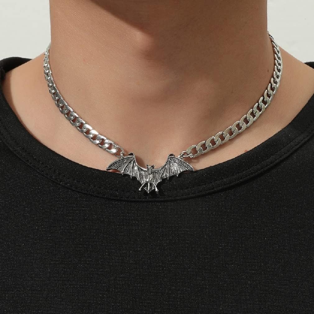 ZDIFDIC Vintage Bats Pendant Necklace Cuban Chain for Men