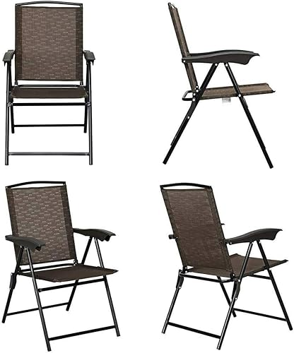 Miniatura 4 de Tangkula Juego de 5 piezas para patio bistró, con 4 sillas plegables y mesa superior de vidrio templado con agujero para sombrilla de 2 pulgadas,