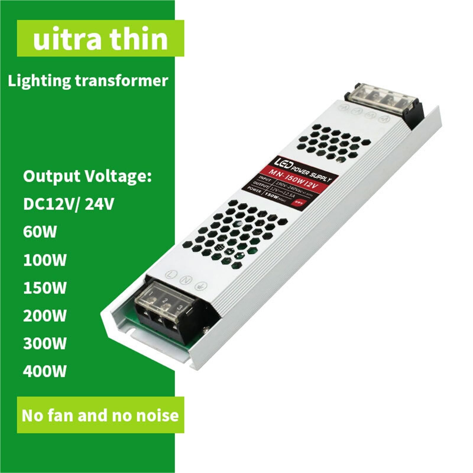 Alimentation LED ultra-mince DC 12V/24V, transformateur d'éclairage 60W/100W/150W/200W/300W/400W, adaptateur for ruban LED(12 V,200W)