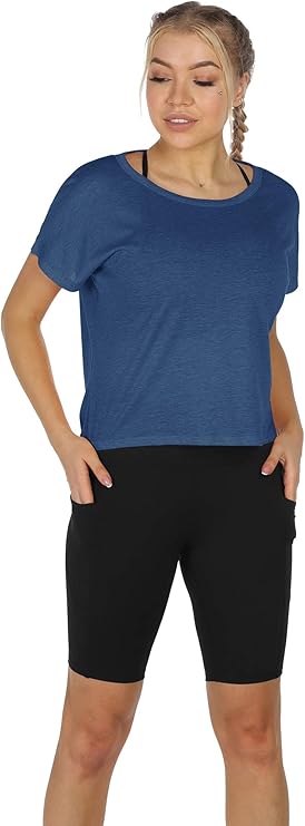 icyzone Dames Sport T-Shirt Openback Running Gym Top Korte Mouwen Shirts, 2-Pack (XL, Black/White