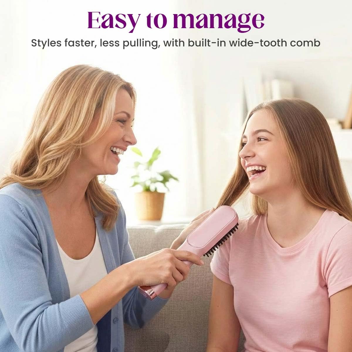 Go Brush for Short Hair, Cordless Hair Straightening Brush with 30s Quick Heat Up, 4 Adjustable Heat Levels, Ionic Ceramic Technology, USB-C Rechargeable for Anti-Frizz Styling (Pink)