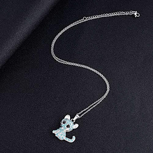 VU100 Silver Cat Necklace for Women Girls Kitty Cat Pendant Jewelry with Blue Shiny Crystal Cat Lover Gifts for Birthday Christmas