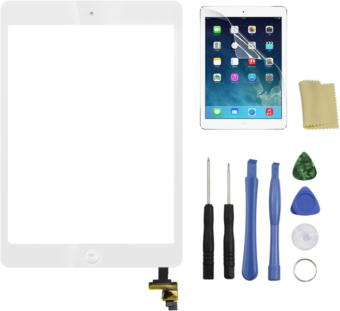 Touch Screen for iPad Mini 1 2 Retina(White),Front Screen Digitizer with IC Chip & Home Button and Camera Holder + 7 Pieces Tools + Adhesive Tape Pre-installed by Tongyin