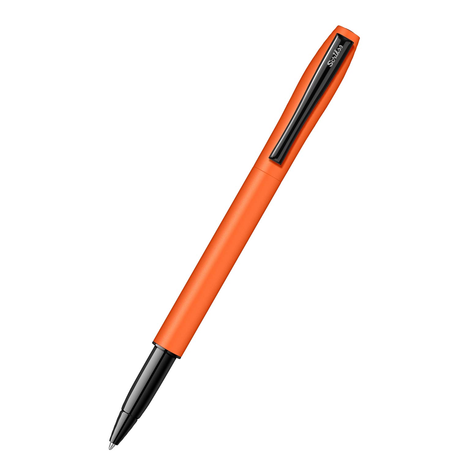 Scrikss Carnival 0.7mm Roller Ball Point Pen - Matte Neon Orange SS Barrel & Cap, Layered With Epoxy Paint, SS Clip With Glossy Black Lacquer, ABS Black Grip For Writing Gift Adults Office Use
