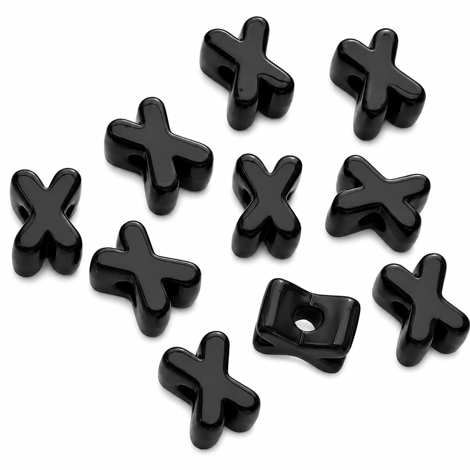 Letter Beads, 10pcs Alphabet Beads, Large Acrylic Letter Beads with 6mm Holes for Bracelet Making, Jewellery, Keyrings and Craft Projects (Black, Letter X)