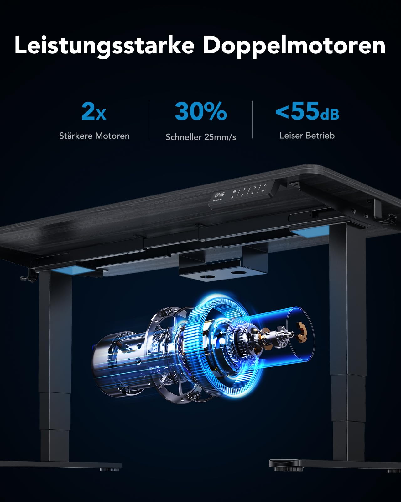 HUANUO 3-stufig Höhenverstellbarer Schreibtisch Gestell mit Zwei Motoren,Tischbeine Höhenverstellbar für Heim & Büro, Heavy Duty Stahl, Memory Controller, nur Gestell
