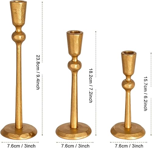 Miniatura 3 de TIED RIBBONS Portavelas  Hierro, juego de 3  Portavelas cónicos dorados para centro de mesa decorativo moderno, Ganesh Chaturthi, decoración Diwali,