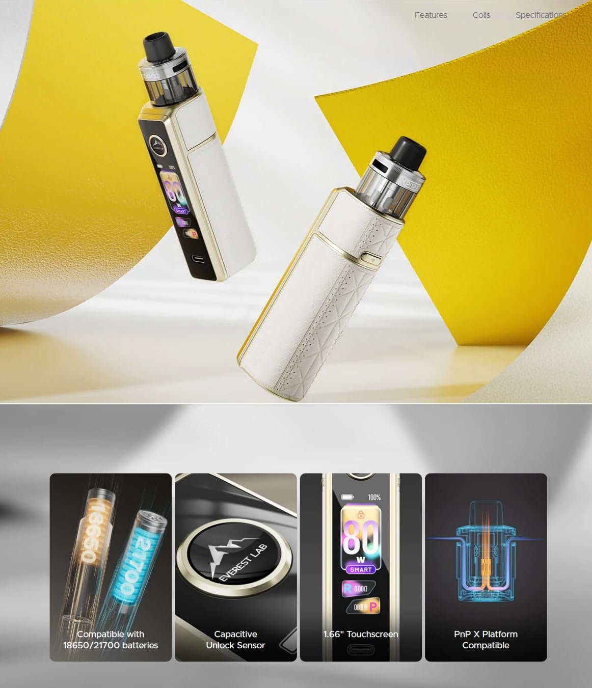 For VOOPOO Drag X3 Kit Potenza di uscita [5-80 W] Supporta batteria singola  esterna 18650/