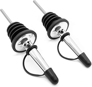 Liquor Bottle Pourers with Rubber Dust Cap 2 Pack Stainless Steel Pour Spouts for Liquor Bottles/Olive Oil Bottles/Alcohol Bottles/Vinegar Bottles
