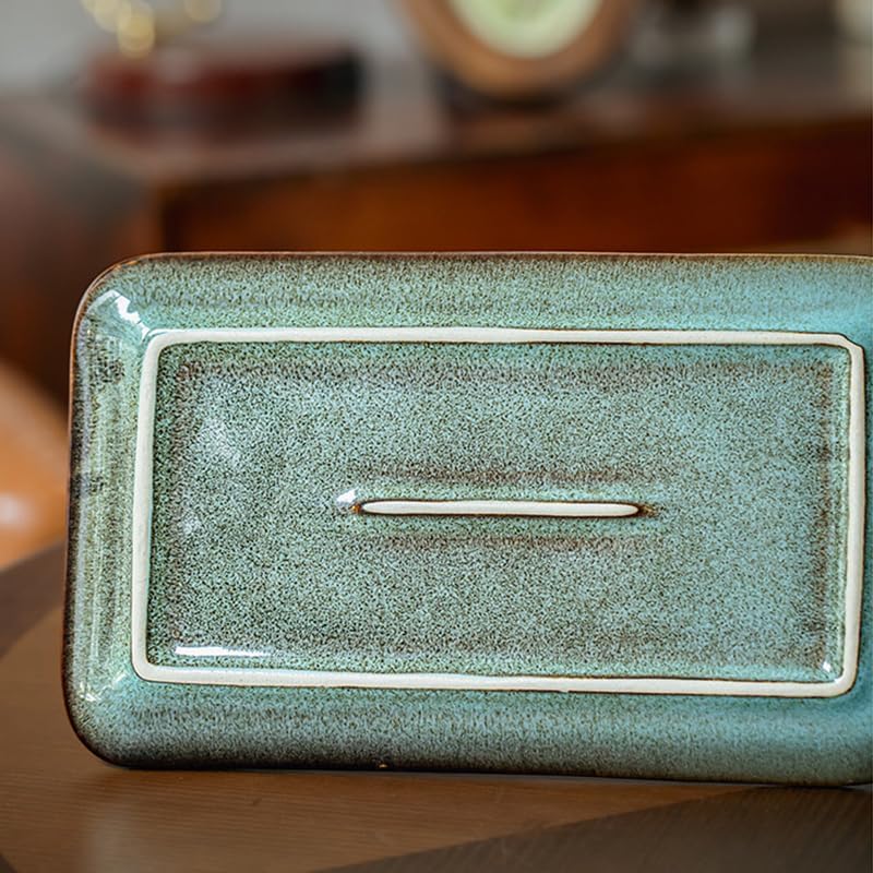 Ceramic Dinner Plates Dish, 10 Inch Rectangular Serving Platter, Microwave,Dishwasher Safe,Not Suitable for Oven,Kitchen Dinnerware,Green Serving Trays for Entertaining - Image 7