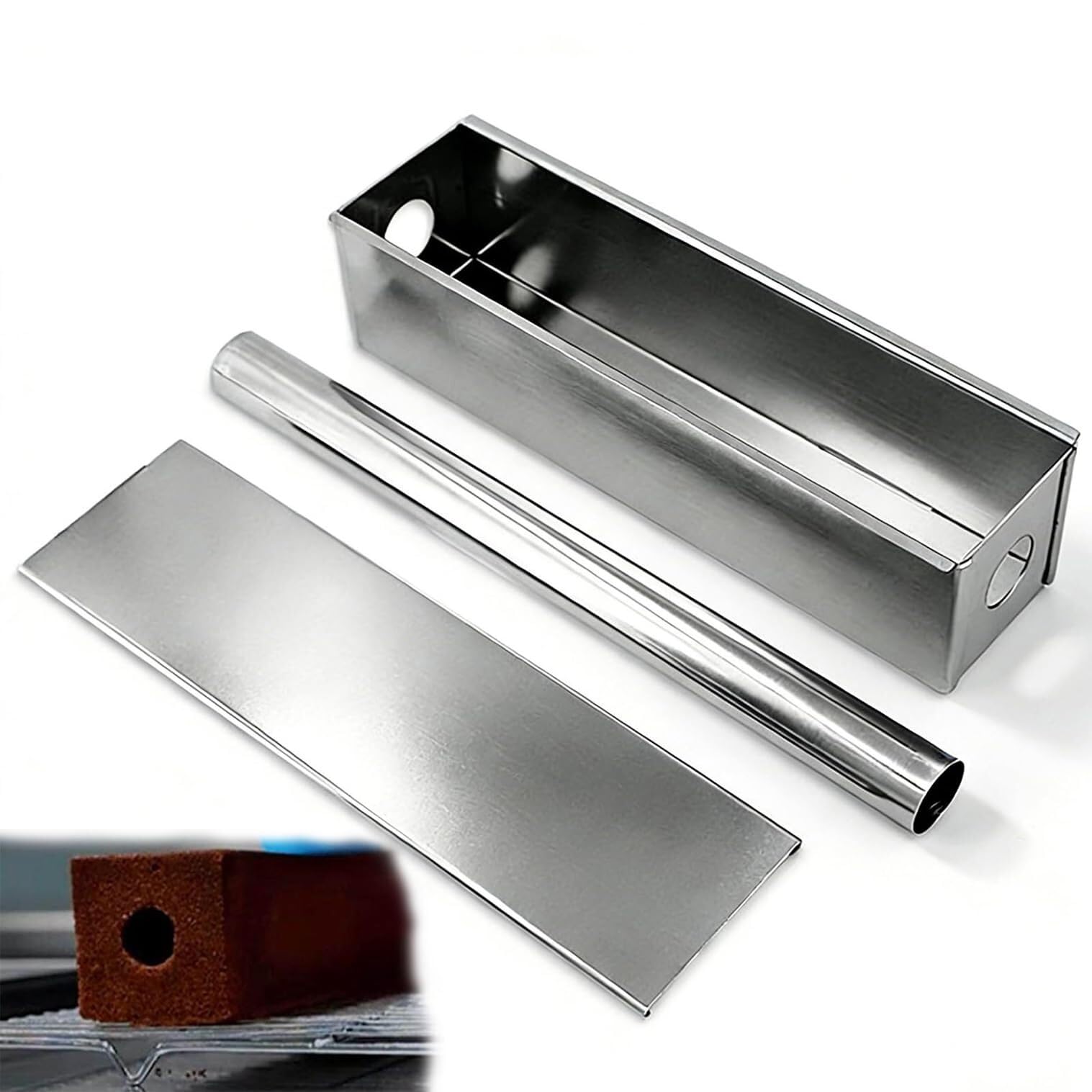 Molde para Pan de Acero Inoxidable 304 con Tubo Extraíble y Tapa Plana - Molde para Pasteles Rellenos, Tarta de Viaje con Centro Hueco para Crema, Tamaño 25,2×7×6,3 cm