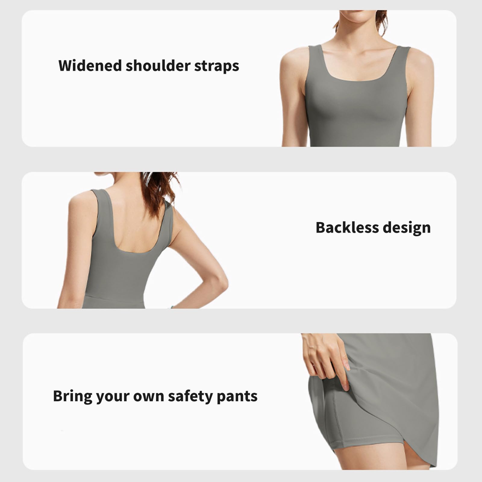 Jupe de tennis coupe-vent à séchage rapide avec short intégré, large bretelle, pour entraînement, robe de sport antidérapante pour femme
