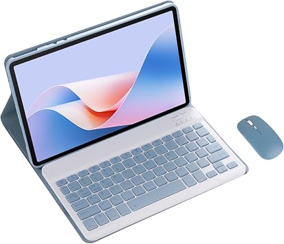 Keyboard Case for Lenovo Tab Plus 11.5-inch 2024 Version TB351FU Tablet, Wireless Keyboard Multi Angle Bracket Protective Cover and Mouse, PU Soft Silicon Border Blue,Normal and Mouse