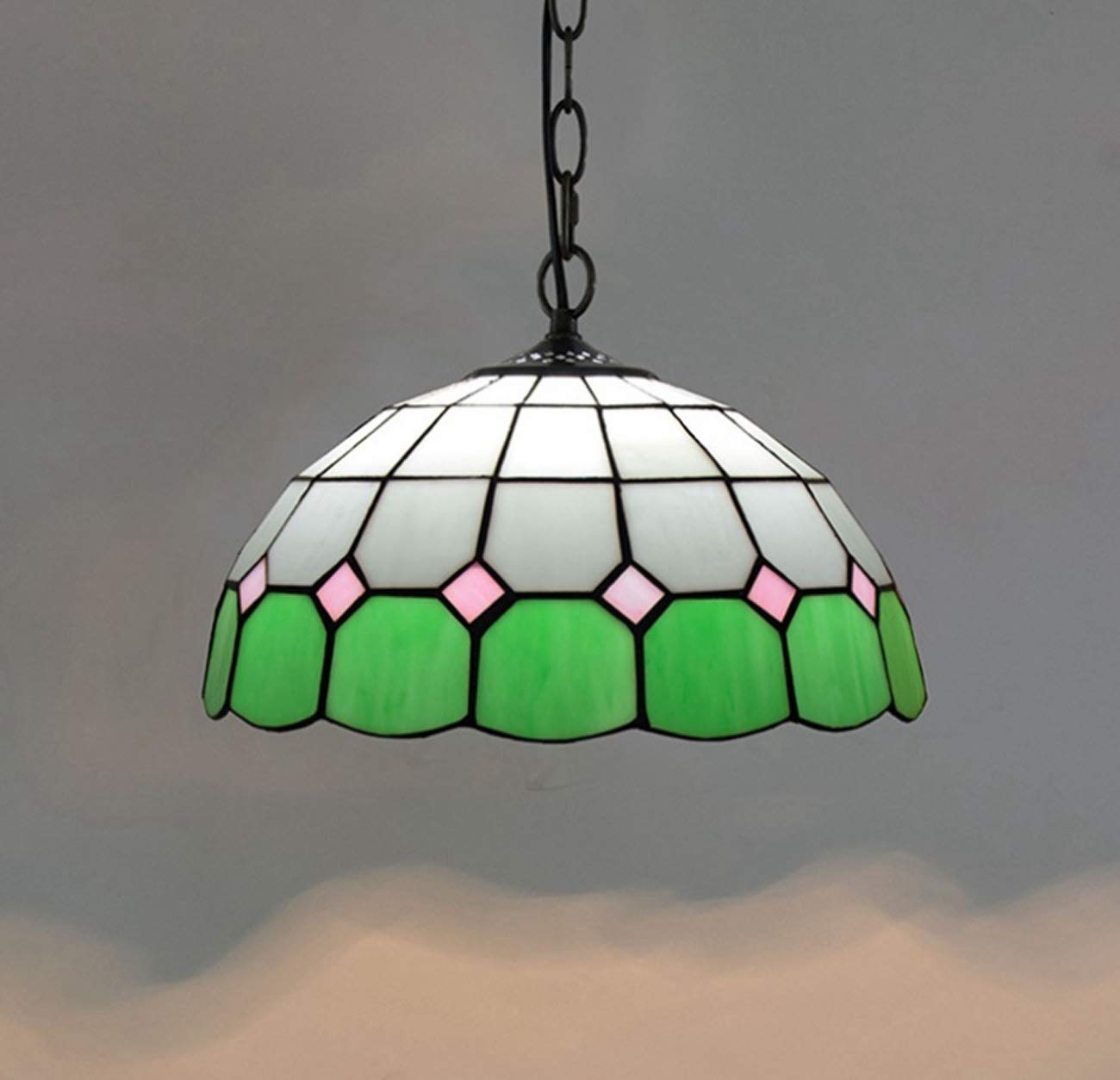Lámpara Colgante de vitral Estilo Pastoral, lámpara de araña Decorativa Verde para Comedor o Pasillo, /No incluida/Grifos domésticos E27