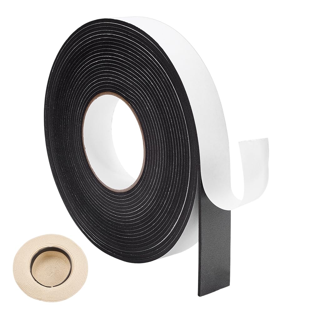 FINGERINSPIRE 10M/33Feet Seal Foam Tape 30x3mm Black EVA Weather Stripping Self Adhesive Foam Insert Single-Sided Soft Material Hat Size Tape for Windows Doors DIY Projects Formal Headwear