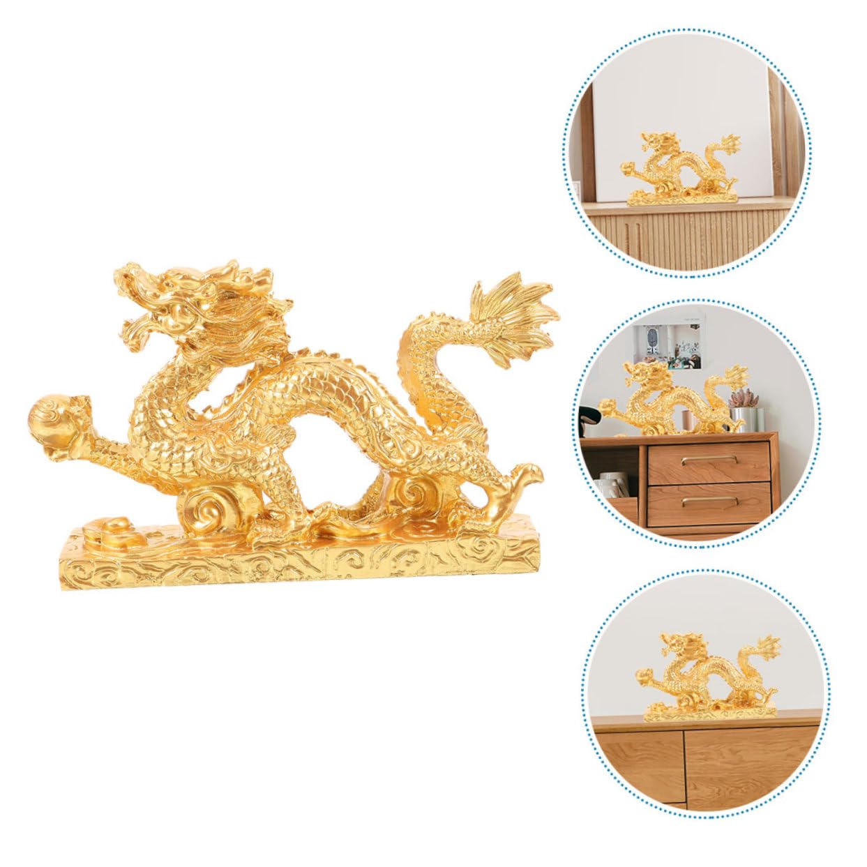 Drachenstatue Aus Kunstharz Dekorative Drachenskulptur Kompakte Feng Shui Tischdekoration Für Büro Und Zuhause Stabile Figur in Gold (36x5,5x17,5cm