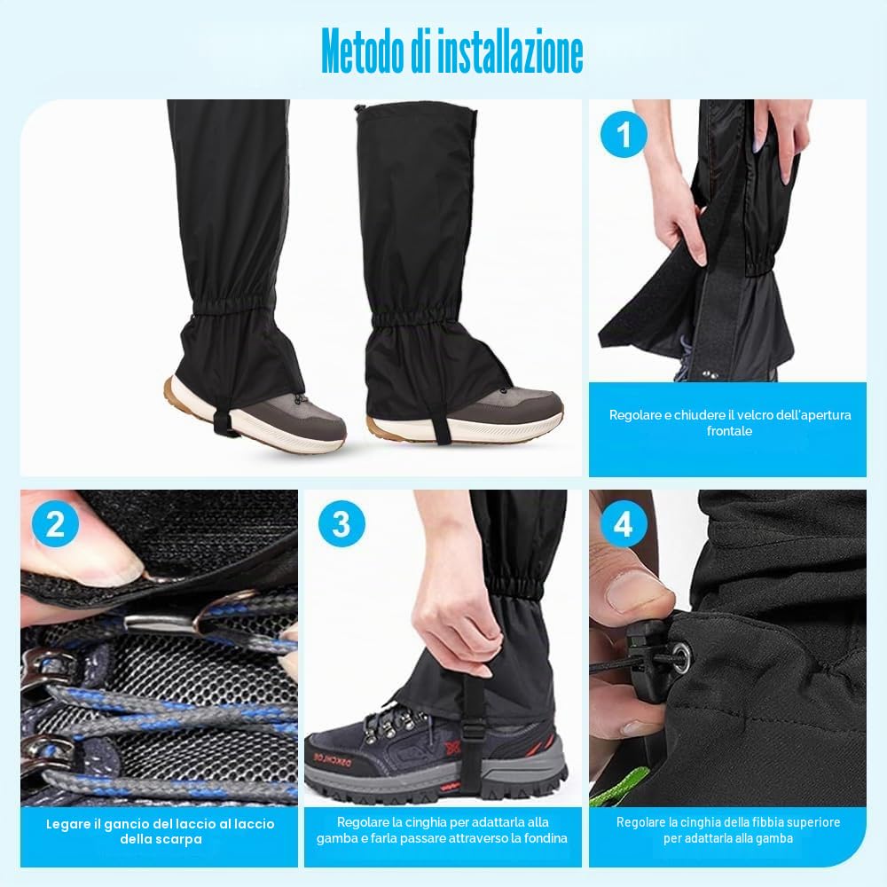 Ghette Impermeabili, Unisex Snow Ghette Impermeabile Snow Gaiters Ghette da Escursionismo Ghette da Trekking per attività All'aperto Protezione Contro la Neve Pioggia Fango Vento (Nero)