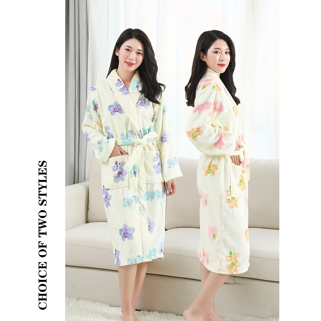 Albornoz para Mujer, Toalla De Rizo, Túnicas Sexy, Manga Larga Difusa, Algodón Ligero, Hotel Yukata, Pijama De Baño, SPA, Suave, Cómodo, Estampado Pansy (Color : Purple Flower, Size : XL-120cm)