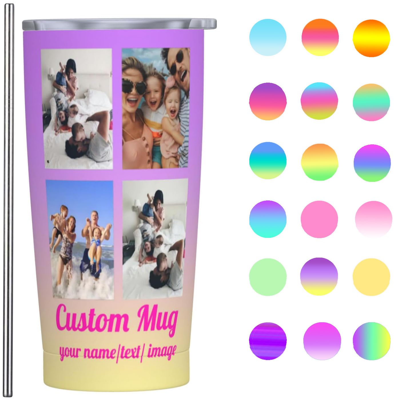 Custom Travel Mug With Lid, Insulated Mug With Picture Text - Custom Printed Stainless Steel Travel Insulated Mug, 20 Oz Personalized Gift