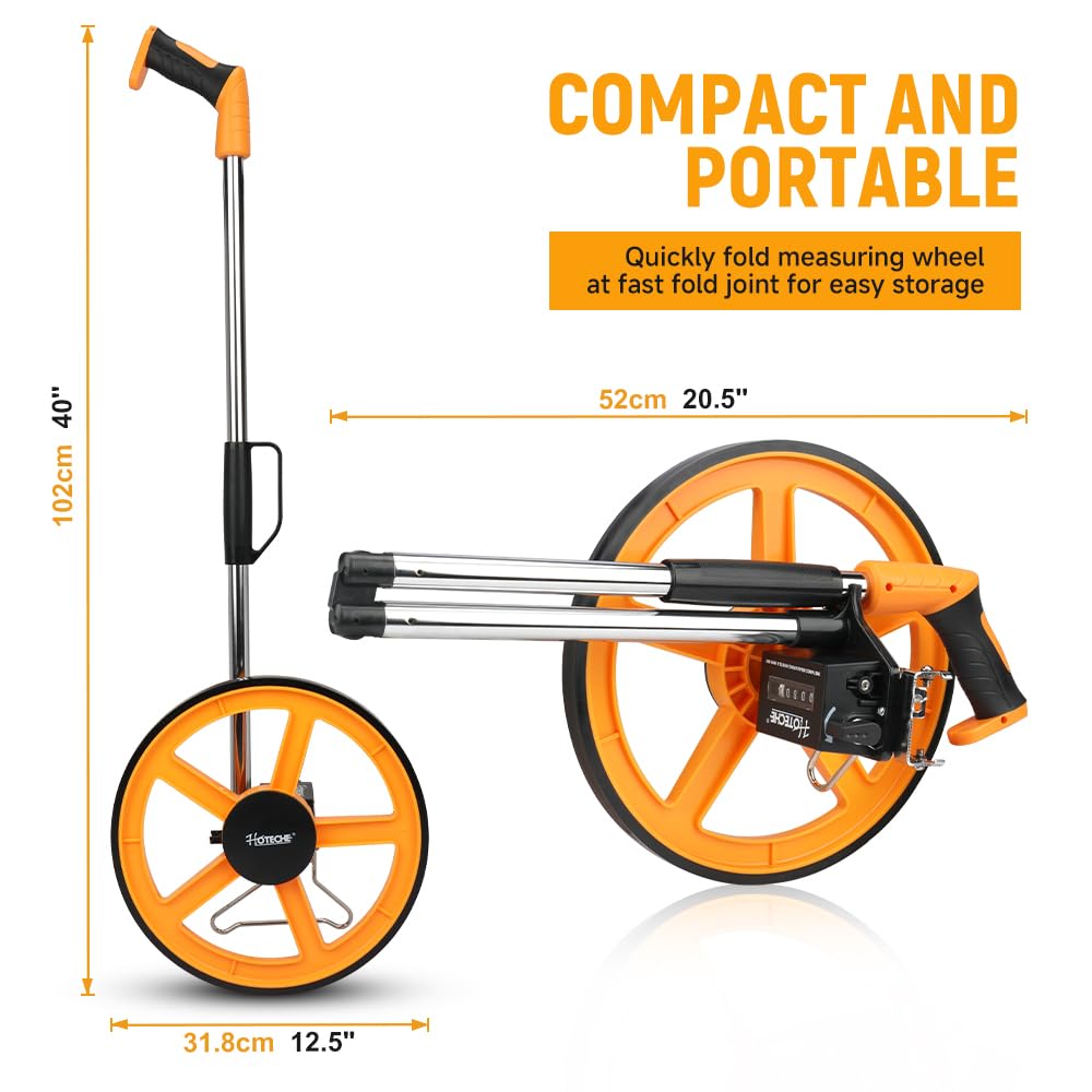 Hoteche Mechanisches Messrad | 0-9999m Zähler | 32cm Reifen | Chromrohr + ABS/TPR Griff