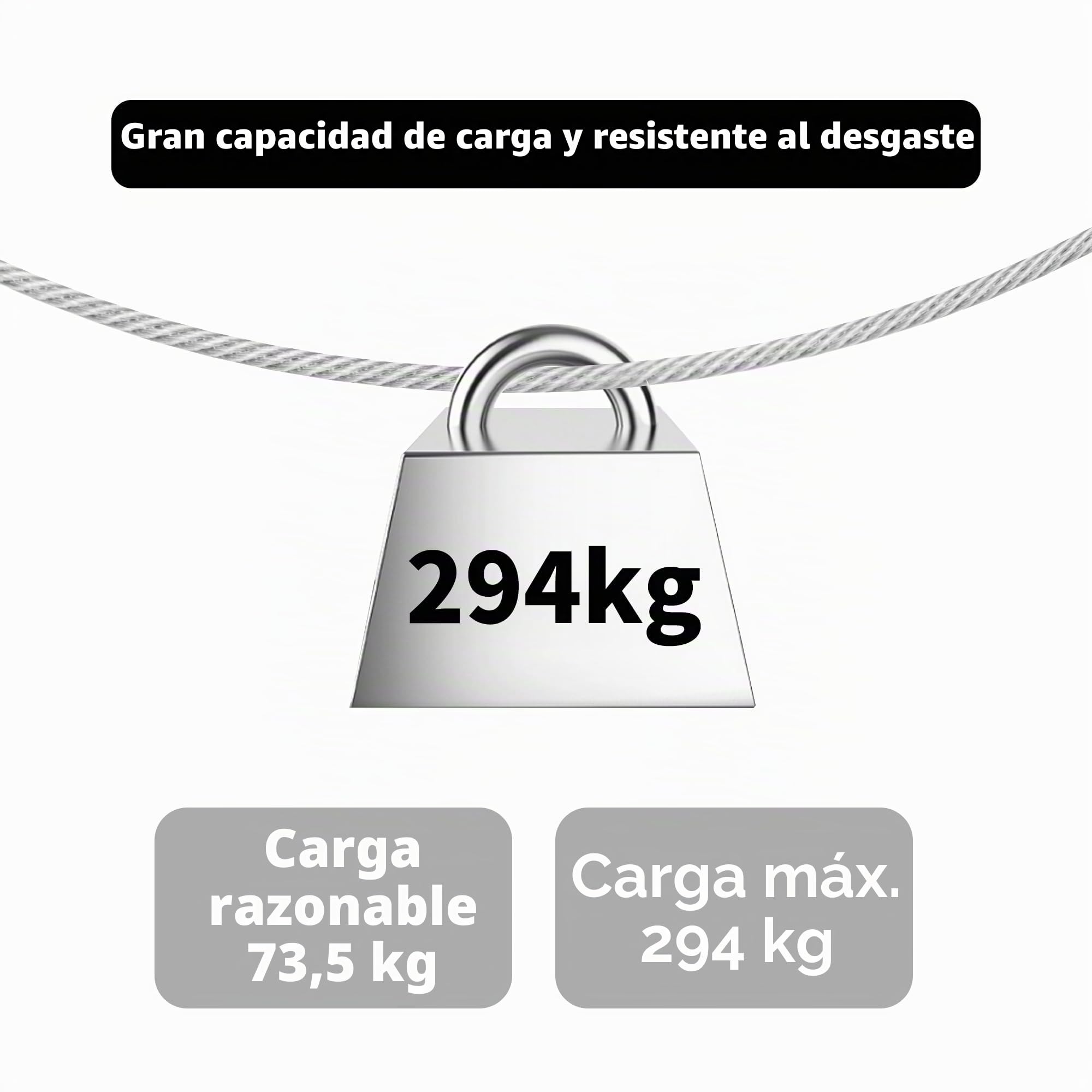 Cuerda de alambre de 3 mm con revestimiento de PVC, 50 m, cable resistente de acero inoxidable 304, cable de jardín, núcleo de 7 x 7 hebras, con 60 abrazaderas de crimpado