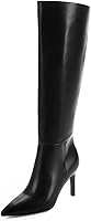 Easyfox Women's Knee High Boots - 3 Inch Stiletto Heel Pointed Toe Side Zipper Tall Boots for Dresses & Jeans