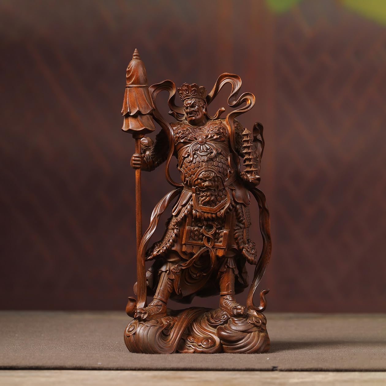 Amazon｜木彫り 七福神【毘沙門天】柘植（ツゲ）仏像 置物