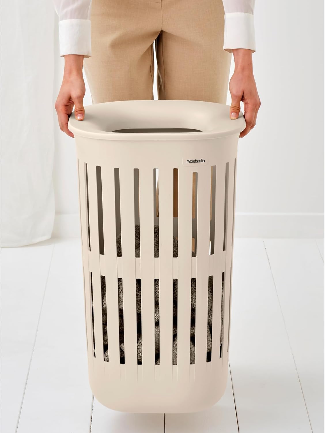 Brabantia Collect-It Cesta de la ropa 55L (Soft Beige), cesto ropa sucia para cocinas, baños o lavanderías, cesta colada para prendas, toallas o sábanas, set de 2 cestos robustos
