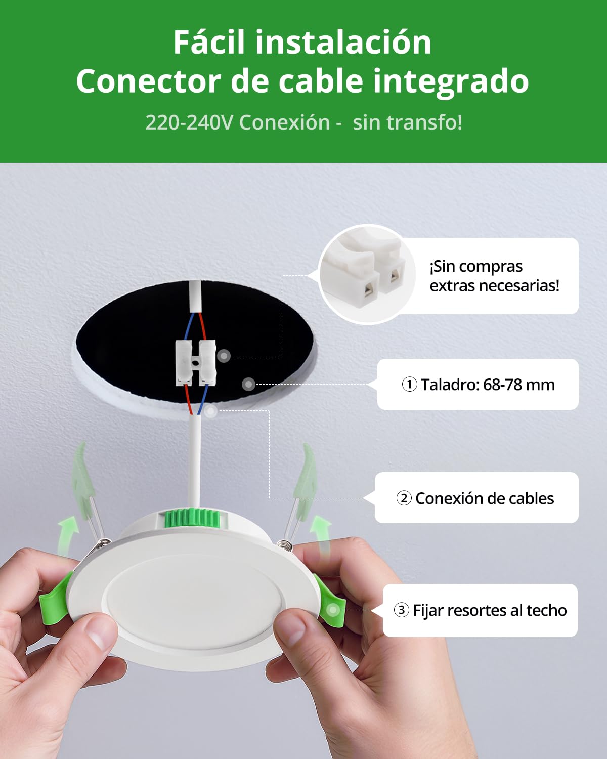 HOMEOW Pack de 20 Focos LED Interior Techo 5W, Downlight LED Empotrable Luz Calida 2700K Neutra 4000K Frío 6000K, IP44 Ojos de Buey Para Techo Baño Cocina, Apertura 68-78mm