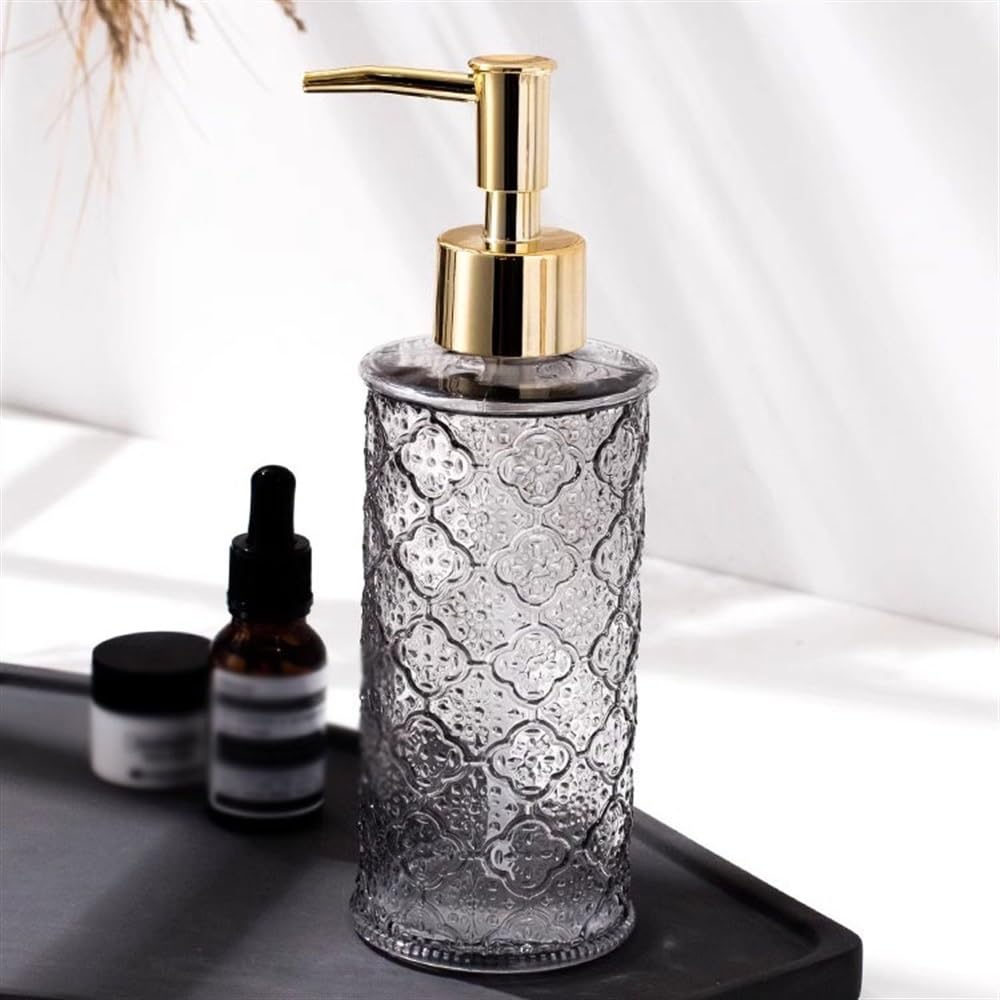 Dispensador de jabón para baño, Botella de loción de Vidrio Vintage, luz para el hogar, Hotel, Gel de Ducha, champú, dispensador de Cocina (Gris)