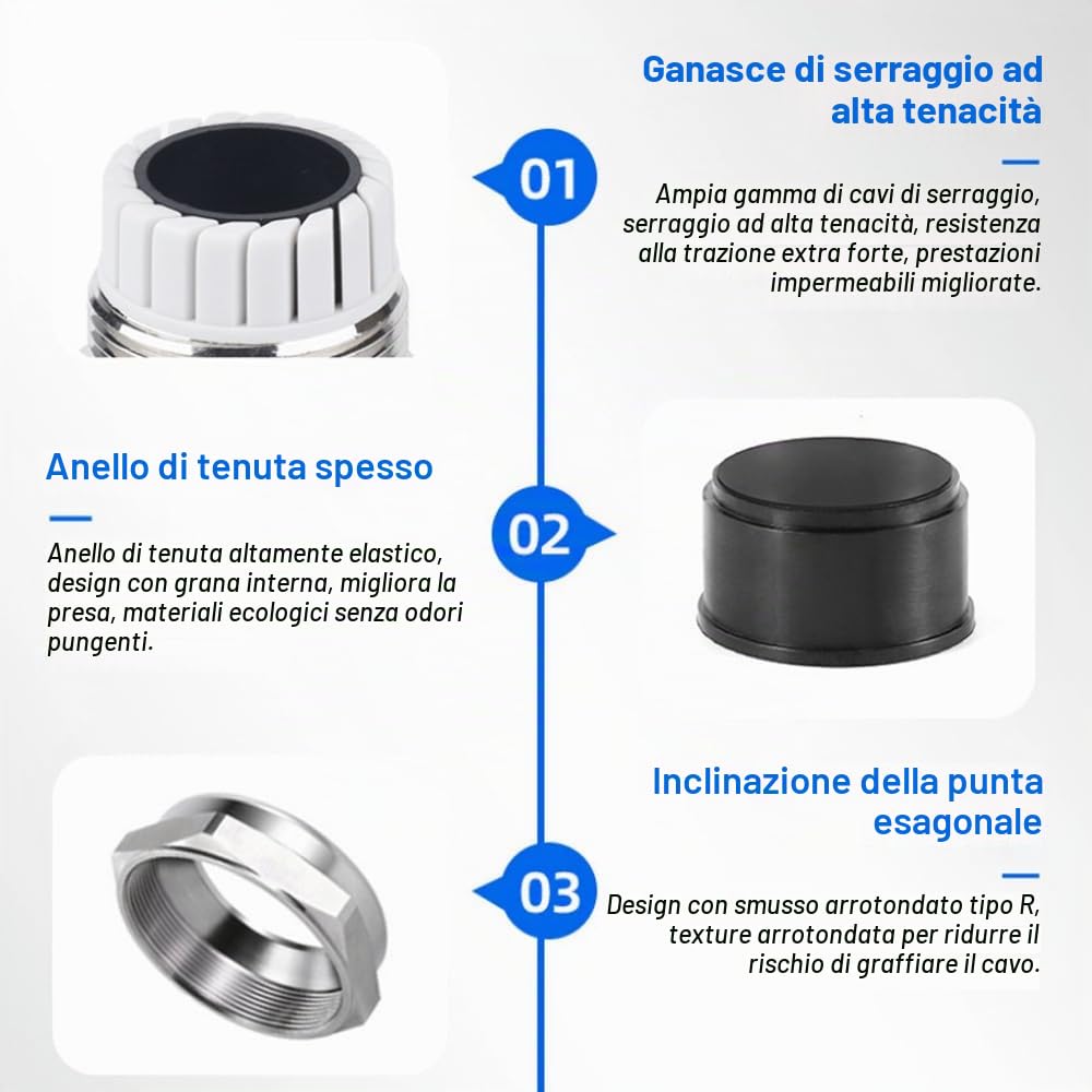 1Pcs Pressacavo M80, Giunti in ottone nichelato impermeabili, pressacavi regolabili IP68, connettori di presa del cavo con guarnizioni e controdado diametro 55-62mm