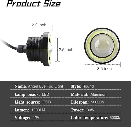 Miniatura 9 de 2 Faros antiniebla KaiDengZhe de LED, proyector universal de 6cm, super brillante, de 12V, 10W, color blanco, halo COB, anillos de ojo de ángel,