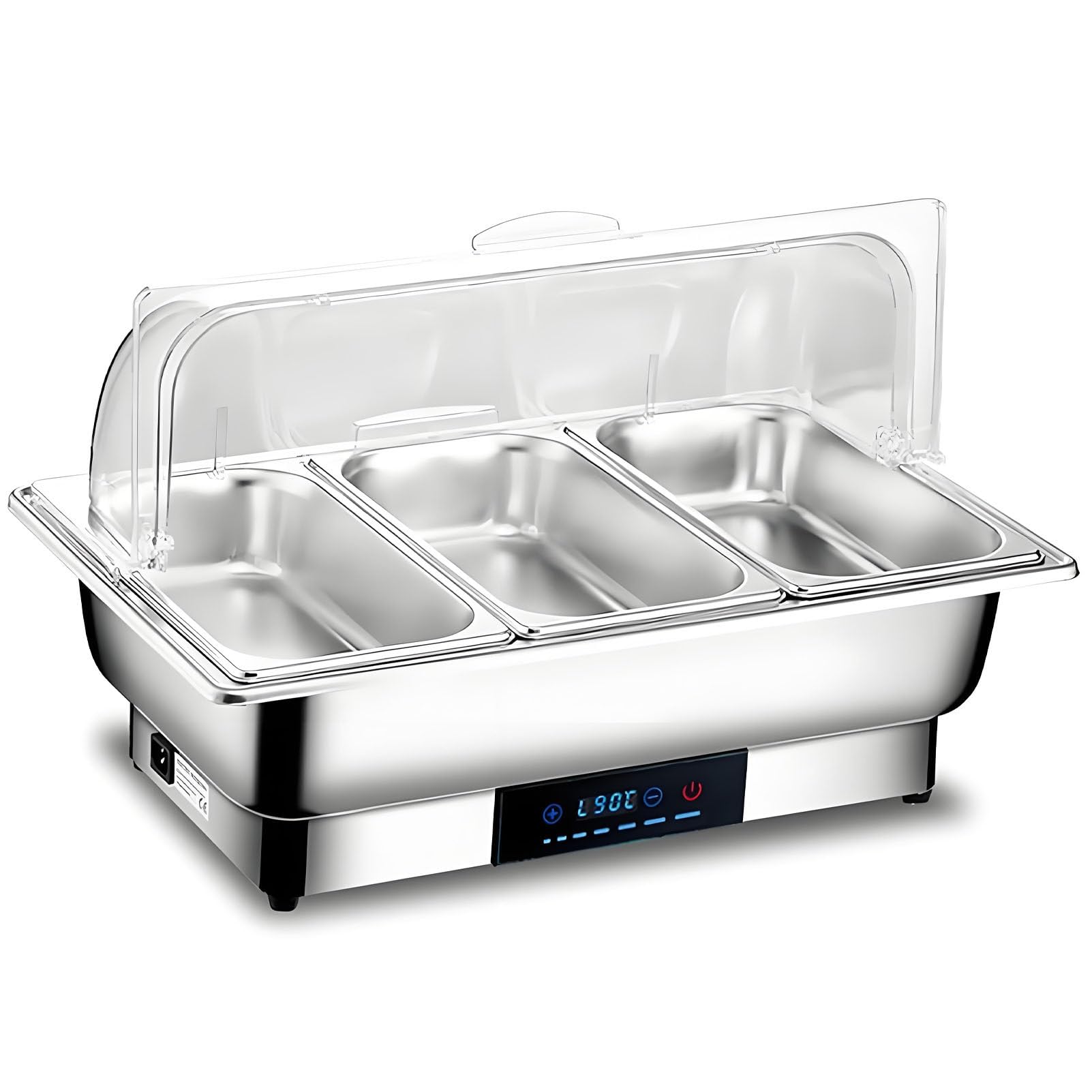 Scaldavivande Elettrico da 9 Litri, Set da Buffet Elettrico con Display di Controllo della Temperatura, Forniture per Buffet in Acciaio Inossidabile per Catering 3Slot