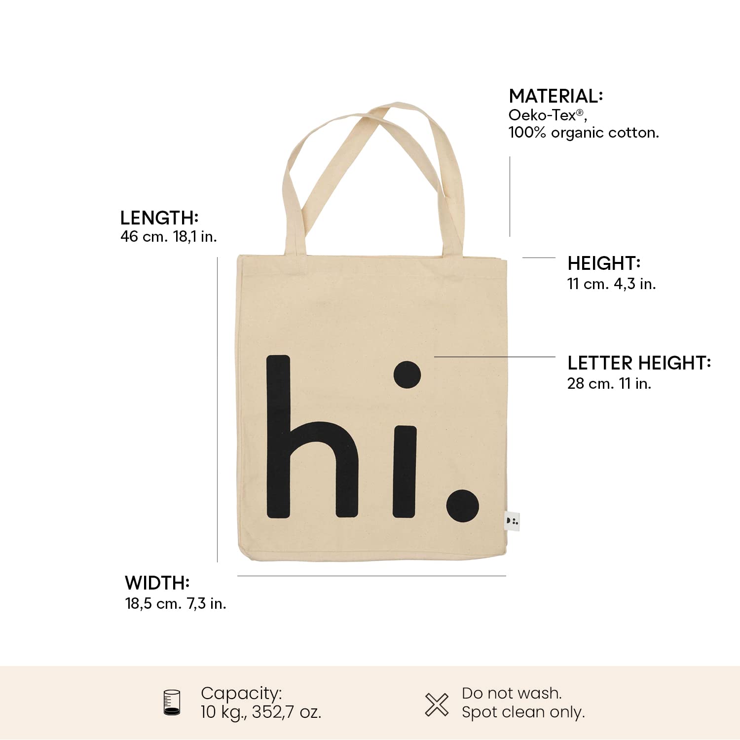 Design Letters Borsa donna | Borsa Shopper Cotone manici lunghi | Sacchetto di iuta | Borsa Tote |sacchetto regalo certificato Oeko-Tex | Borsa in Tessuto | Sacchetto di Cotone 44x42 | Tote Bag Canvas