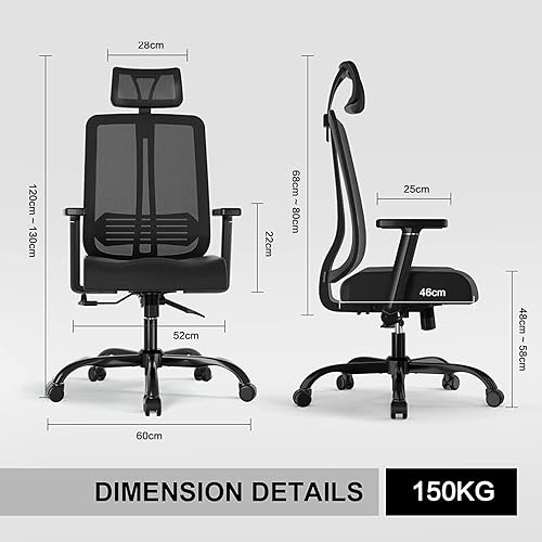 Miniatura 3 de COMHOMA Silla de oficina ergonómica, silla de oficina con respaldo alto, silla de computadora de malla con soporte lumbar ajustable, reposabrazos y