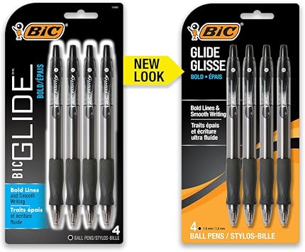 BIC Glide Bold Black Ballpoint Pens, Bold Point, 1.6mm, 4-Count Pack
