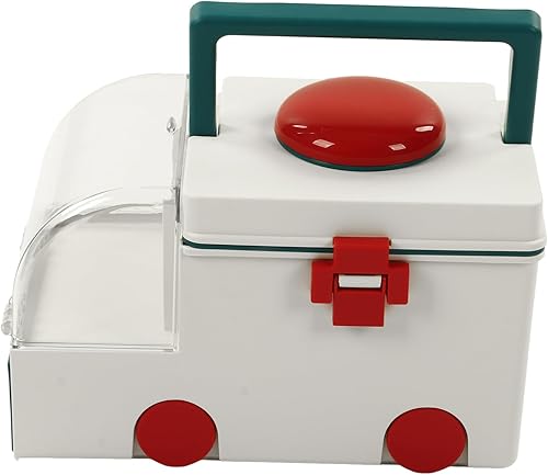 Miniatura 9 de Caja linda ambulancia forma doble capa gran capacidad caja de almacenamiento con mango portátil verde (verde)