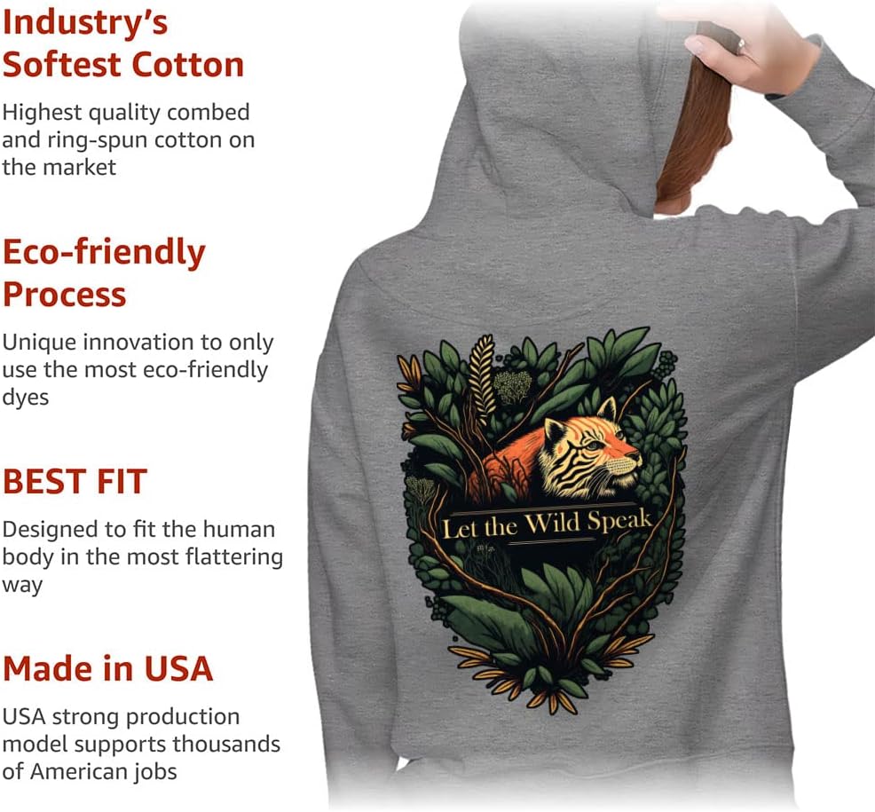 Wild Animal Women's Zip Hoodie - Leaves Hooded Sweatshirt - Cool Design Hoodie