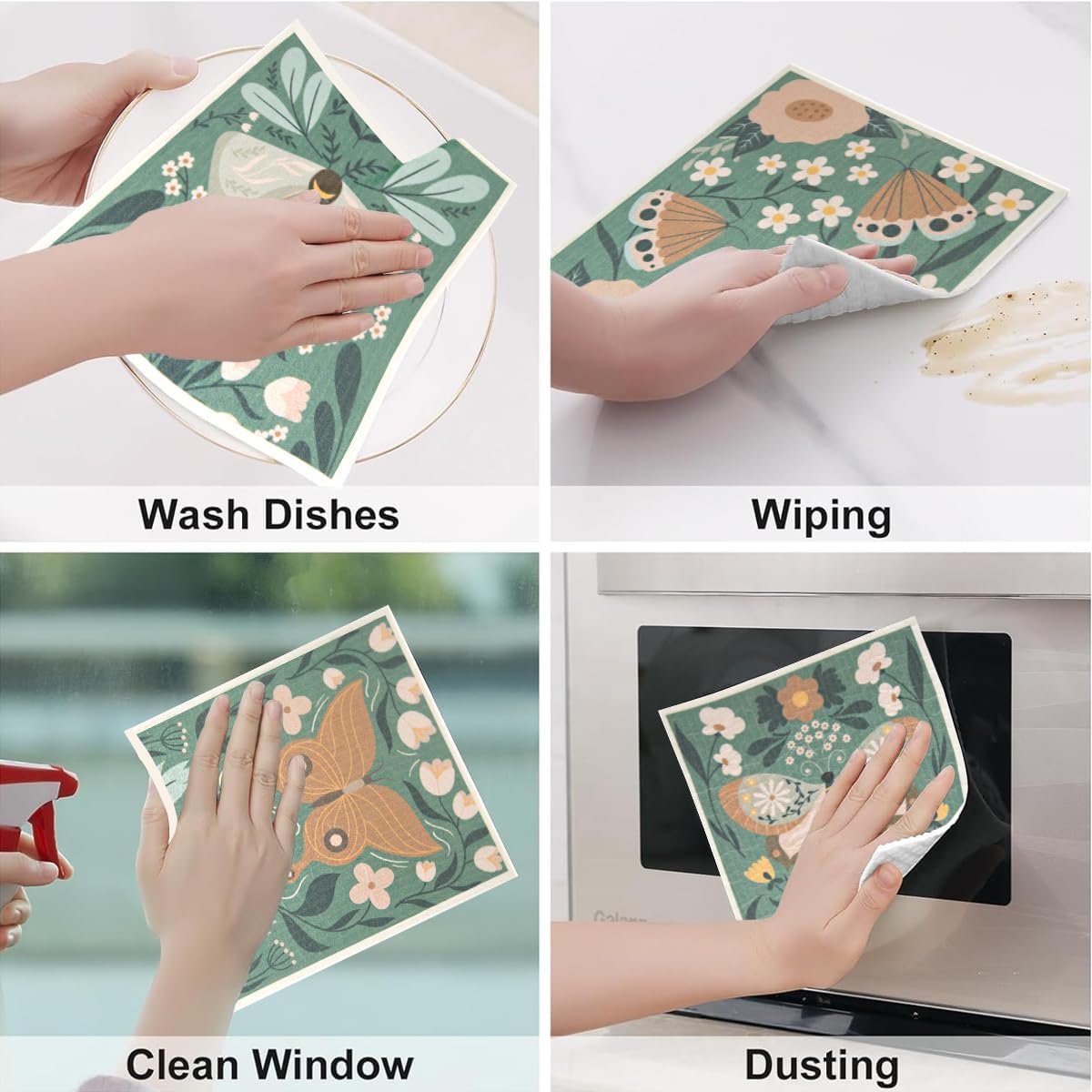 6 - Pack Swedish Kitchen Dish Cloths - Reusable Paper Towels for Counters & Dishes - Eco Friendly Cellulose Sponge Cloth (Butterfly) image 2