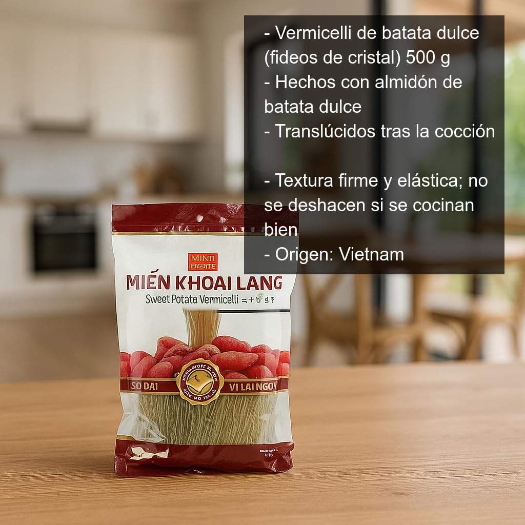 Vermicelli de batata dulce 500 g Fideos de cristal dangmyeon para japchae, sopas, salteados y ensaladas Textura elástica, absorbe salsas, cocina asiática en casa