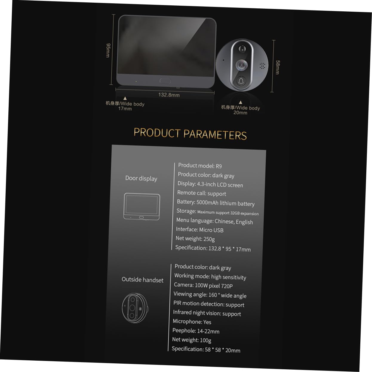 Campanello Smart Wifi con Telecamera, Spioncino Visivo 4.3 Pollici