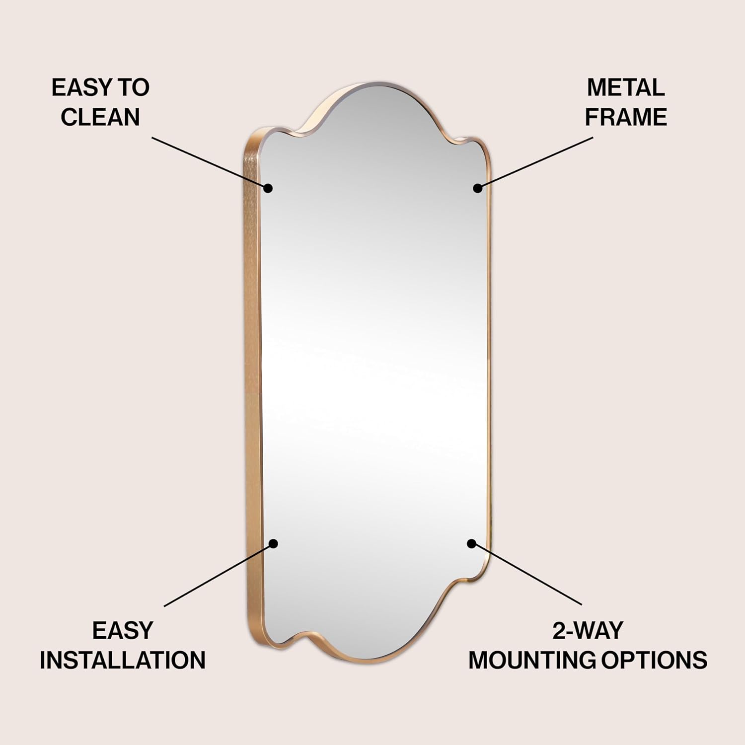 JONATHAN Y Louisa 24" x 36" Gold Scalloped Arched Wall Mirror for Bathroom Vanity Entryway and Bedroom Modern Metal Frame Art Deco Decorative Vertical or Horizontal Hanging Glass MIR205C