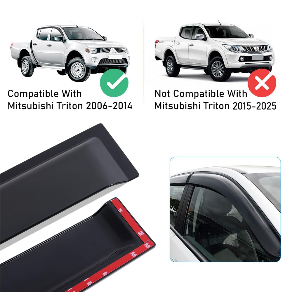 Deflectores de viento para Mitsubishi L200 Triton 2006 – 2014 MK6 MK7 de doble cabina externa, 4 unidades